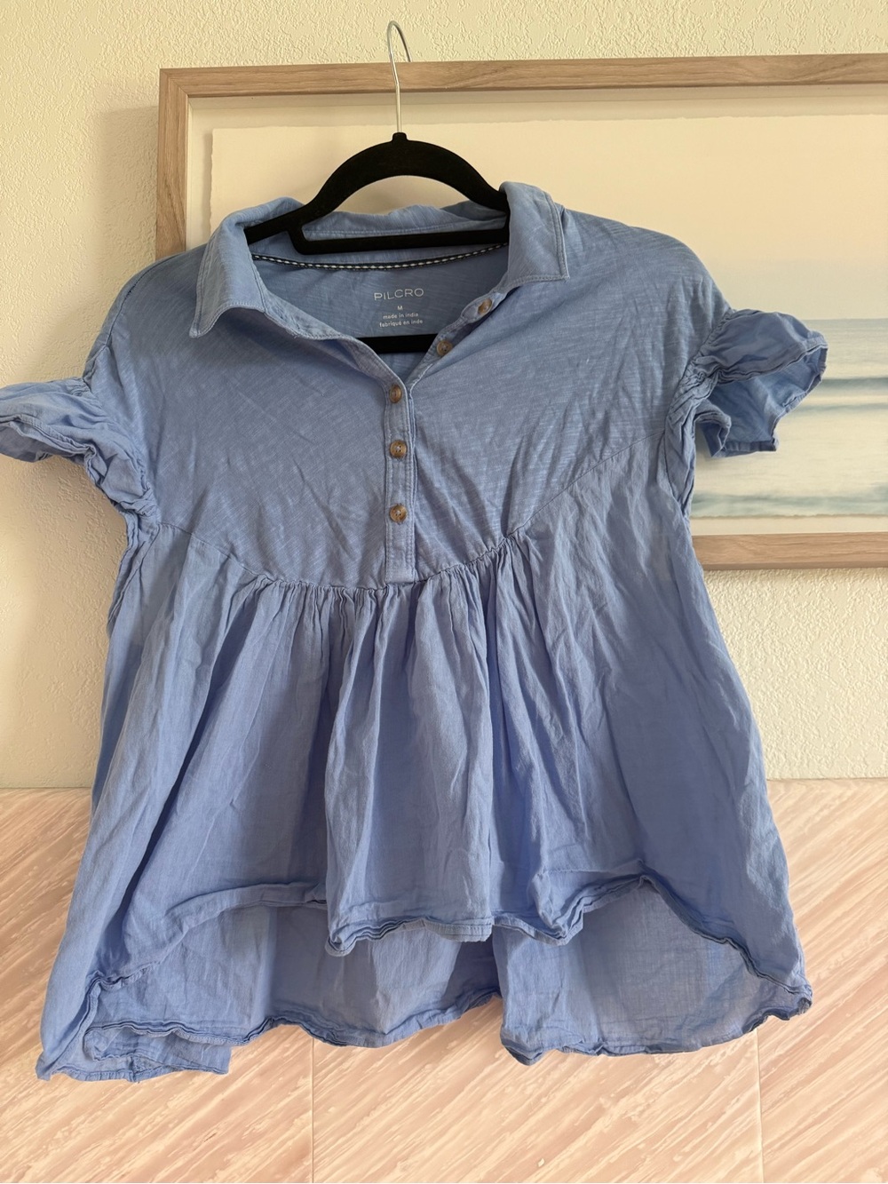 Pilcro Light Blue Gauzy Popover Peplum Top - Women's
